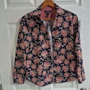 CHAPS western shirt, floral, navy background, 100% Cotton, Riding,  Med Petite